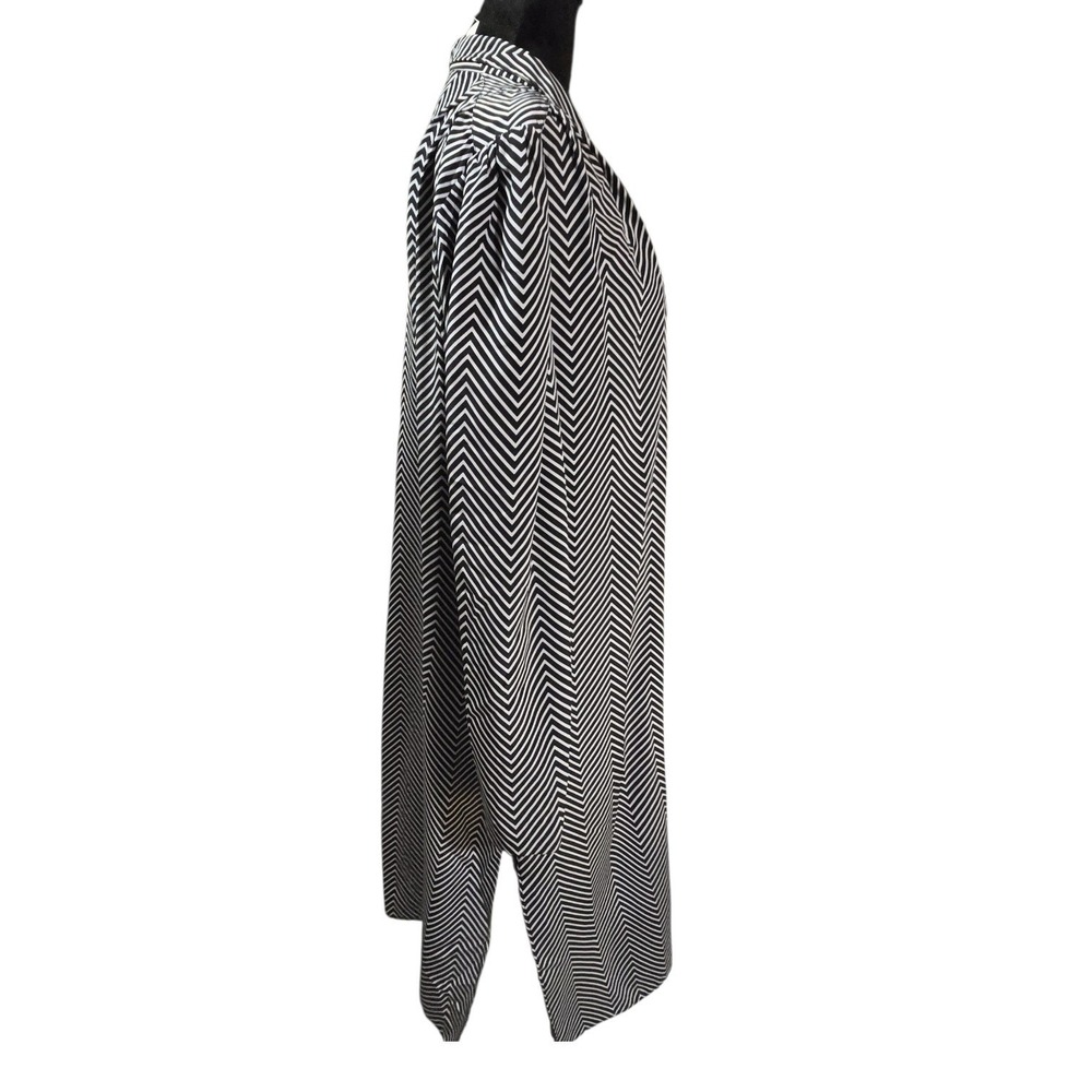 VTG Balenciaga Paris Silk Duster Womens Chevron Open Front Black White FR 42 - Picture 6 of 14